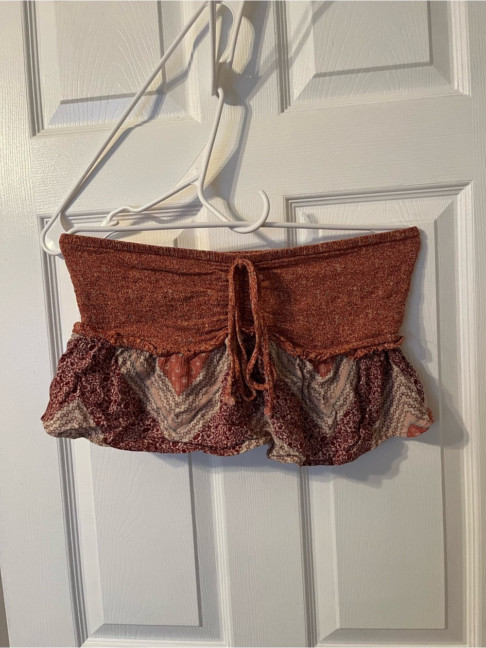 American Eagle Outfitters Rust Tie-Waist Ruffle Tube Top